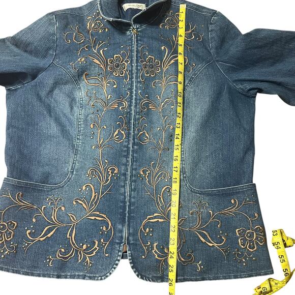 Vintage Boho Coldwater Creek Gold Embroidered Denim Jacket Size 2X - Picture 4 of 8